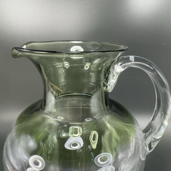 Mid Century Glass Pitcher Carafe Jug Hand Blown Pitcher Green Clear Ombré VTG - Picture 12 of 15